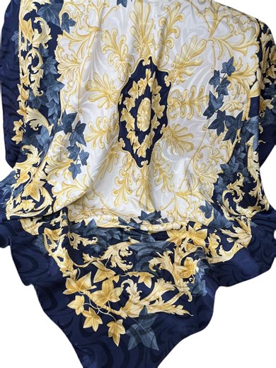 Vintage Italian Jacquard Silk Scarf 86x86 Cm Navy Gold Baroque Print 100% Silk, Made in Italy - Etsy