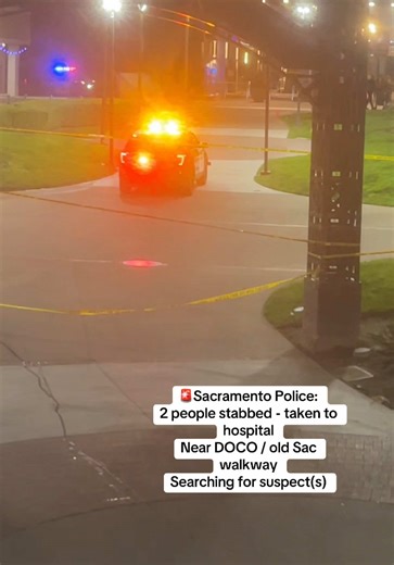 2 people were stabbed Monday night in DOCO - Sacramento Police are searching for a suspect. Witnesses told me it happened during a large fight between what appeared to be young adults / teens. Not confirmed yet by police. #sacramento #california #doco #downtownsacramento