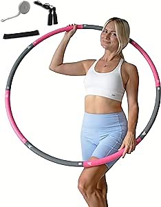 Hula Hoop for Weight Loss - 8 Adjustable Section Hoola Hoop for Burning Calories, Soft Foam 2lb Weighted Hula Hoop, Set Hula Hoop for Workout - Exercise Band, Jumping Rope
