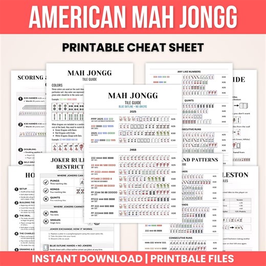 Printable Mahjong 2025 Cheat Sheet, 2025 Mahjong Hands, Beginner Mahjong Help, NMJL 2025 Card Reference, American Mahjong, Mahjong Gift - Etsy