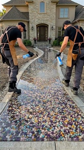 Crystal Pebble Resin Walkway to a Stone Manor ✨💎 Ultra-Clear Epoxy Path (Luxury Curb Appeal)