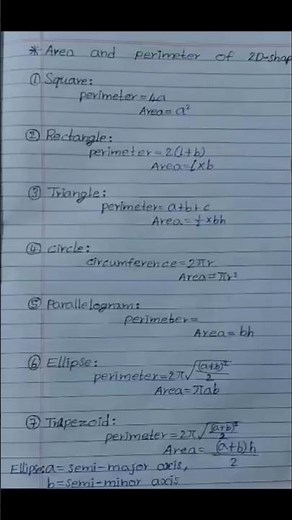Area and perimeter of 2D and 3D shape formula