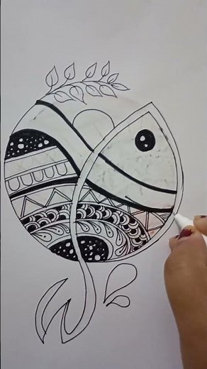 Beautiful Fish Mandala Art with Nature & Sunset | Easy ZenDala Drawing Tutorial #mandalastyle