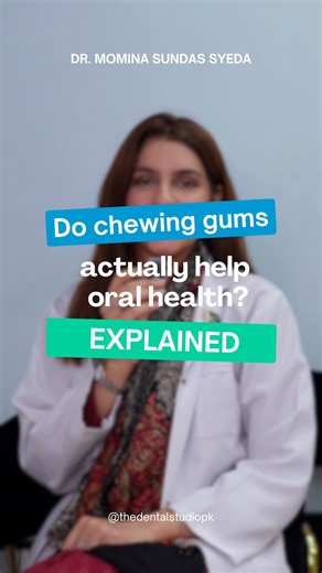 The Dental Studio by Dr Momina Sundas Syeda on Instagram: "Can chewing gum protect your teeth or damage them? Watch this reel before you pop your next gum 👀🦷 #thedentalstudiopk #dentistappointment #pakistan #dentist #lahore"
