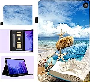 Case for All-New Fire HD 10 Tablet (11th 2021) & Fire HD 10 Plus Auto Sleep/Wake with Elastic Band Multi-Angle Viewing Protective PU Leather Slim Flip Folio Stand Cover. (Blue Sky sea Starfish)