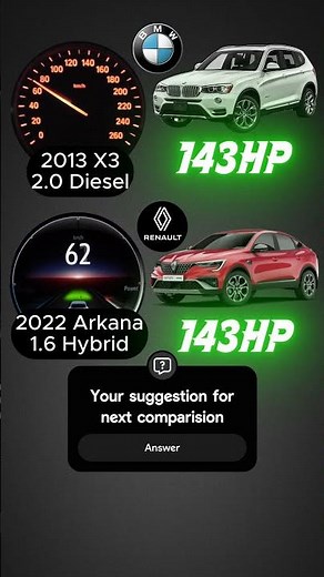 2013 Bmw X3 vs 2022 Renault Arkana both 143hp #bmw #renault #acceleration #carcomparison #arkana