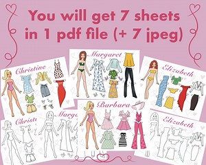 6 Printable Paper Doll Dress up With Clothes - Digital PDF, Dress up Cut Out Doll, Busy Book Activity, Fashion Girl Template - Etsy