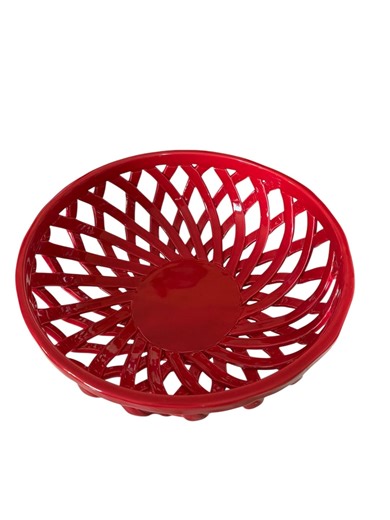 Food Network Red Ceramic Bread or Fruit Basket – Lattice Design - Etsy