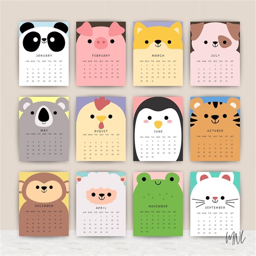 Printable Calendar 2026 for Kids Calendar 2026 Calendar Cute Calendar Homeschooler Calendar Printable Monthly Calendar Kids Animal Faces - Etsy