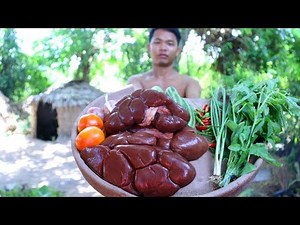 Amazing Cooking Recipe - How to Primitive Cooking cow's kidney Fried For Food | Wilderness Life