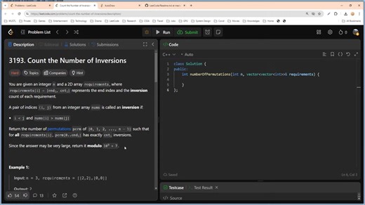 【LeetCode】3193. Count the Number of Inversions