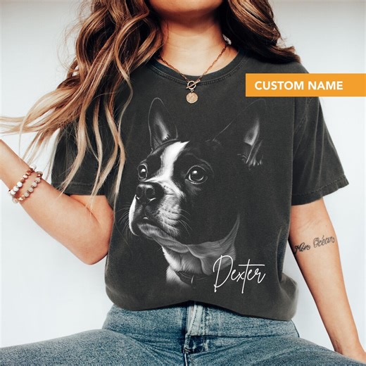 Custom Boston Terrier Shirt, Personalized Boston Terrier Portrait Tee - Etsy