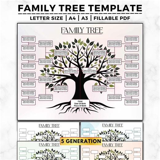 Family Tree Template 5 Generation, Fillable Family Tree Chart, Pedigree Chart, Genealogy Chart Family History Ancestral Chart, Ancestry Tree - Etsy