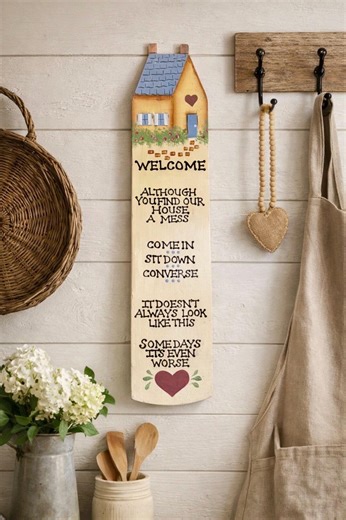 Hand Painted Welcome Sign | Whimsical Cottagecore Wall Decor - Etsy