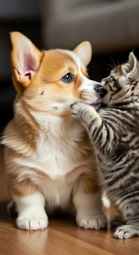 puppy and kitten playing together in the park #cat #puppies #cute