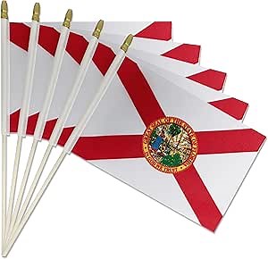 Pack of 20, Handheld Florida Flags 5x8 Inch - Small State of Florida Sunshine State FL Flags on Wood Sticks with Spear Top, Mini Floridian Flag for Elections, Patriotic Independence Day Decorations