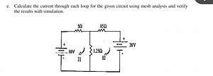 Calculate the current through each loop for the given circuit u... | Filo
