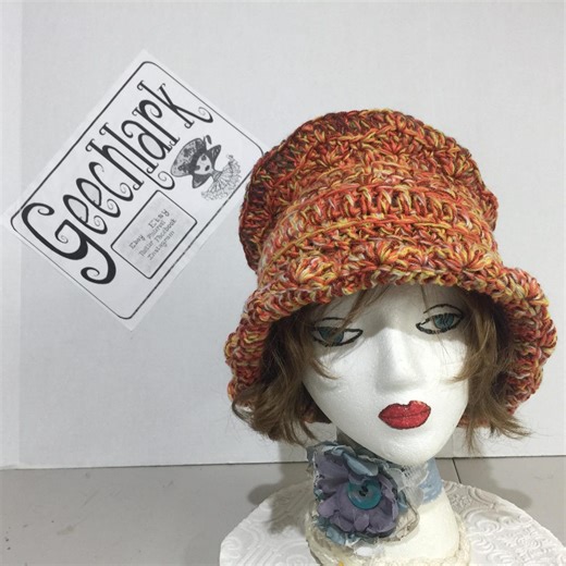 Orange Top Hat, Bohemian Festival Hat, Crochet, Granny Core, L, Geechlark 7384 - Etsy