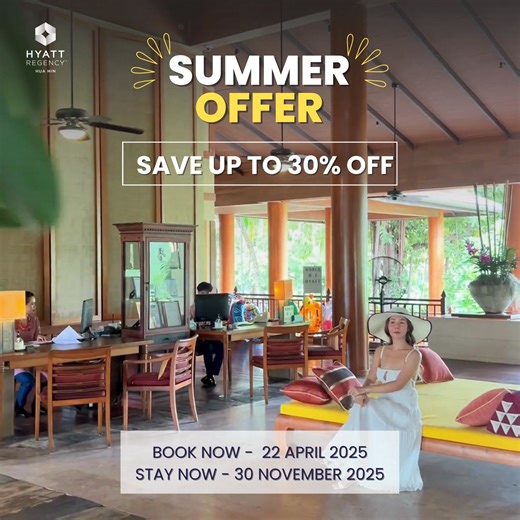 ✨ Exclusive Summer Escape Offer ✨ at Hyatt Regency Hua Hin & The Barai Indulge in a premium retreat experience with luxurious accommodations, refreshing pools, and pristine beaches just steps away. 🎉 Special Stay Privileges: 30% discount for stays of 3 nights or more 20% discount for stays of 1-2 nights 📅 Booking Period: Until 22 April 2025 🌊 Stay Period: Now through 30 November 2025 📍 Reserve your stay or inquire now: Click here https://bit.ly/hrhhsummer25 #hyattregencyhuahin #huahin #thail