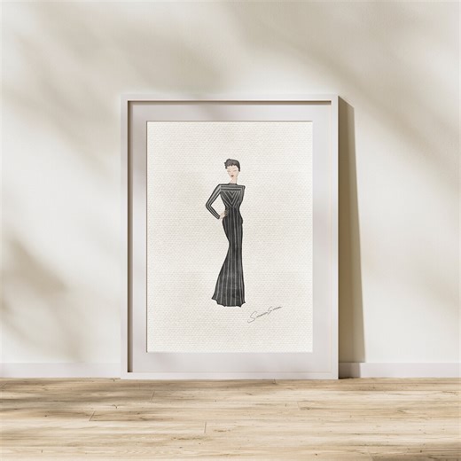 1940s Fashion Print: Black Dress, Vintage Coquette Room Decor - Etsy