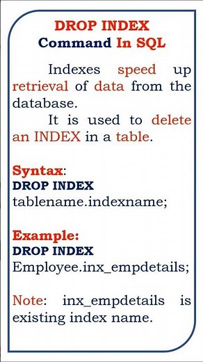 drop index command in sql #coding #database #class #rdbms #dbmstutorials #dbmslectures