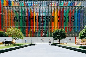 DP architects anchors singapore archifest around towering, technicolor pavilion