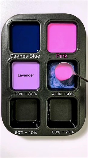Create 4 colors from 2 colors: Paynes Blue + Pink #asmr #colormixing #mix #mixingcolors #satisfying