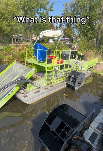 This is the Inland Lake Harvester! We manufacture the strongest and most efficient workboats in the aquatic weed industry! Call to see which harvester is best for you! #weloveourjob #manufacturer #heavyequipment #boat