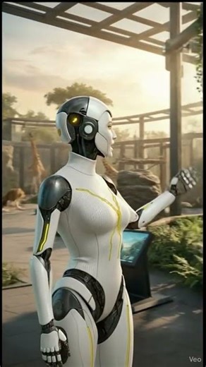 Robot Guide at Futuristic Zoo – AI Humanoid Explaining Animals