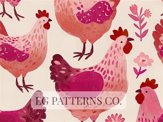 Pink Farmhouse Chicken Seamless Pattern – Bold Rustic Hen Wallpaper, Fabric Print, Scrapbook, Digital Paper and Country Kitchen Decor Design - Etsy