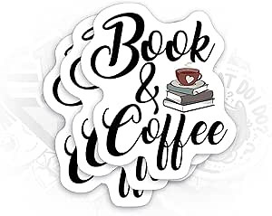 Coffee and Books Sticker Kindle Stickers Book Stickers Aesthetic, Meme Cute Vinyl Stickers for Phone Laptop Computer Accessories Water Bottle Journal BookTok Funny Car Decals Waterproof (3pcs, 2.5’’)
