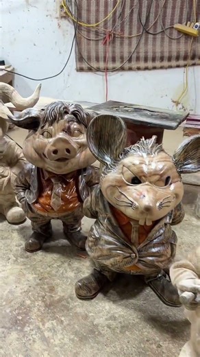 Handcrafted Wooden Animal Statues | Stunning Rabbit Dragon Monkey Wood Carving Art