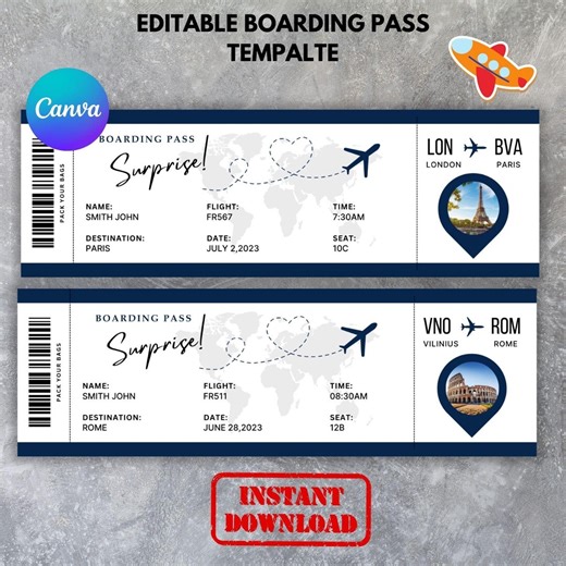 Editable Canva Boarding Pass Template: Travel Gift (digital Download) - Etsy