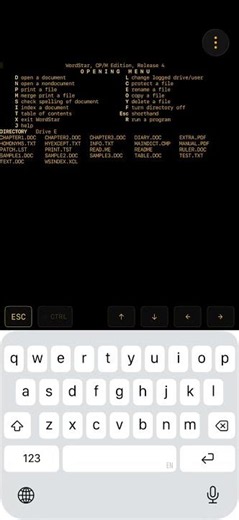 Word Star on Pocket CPM on iPhone #cpm #wordstar
