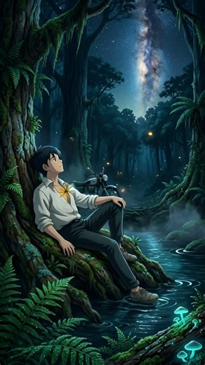 Night Forest 🌿 River Stream Ambience | Ghibli Style Animation | Study Sleep Relax