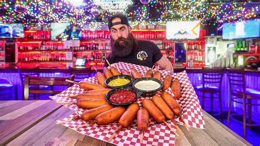 The drunk Australian guy betting on me made this episode... Earlier this year I paid a visit to Giligin's in Scottsdale, Arizona to do battle with their 20 Corn Dog Challenge! Fearless finger-food fans get an hour in which to finish twenty of their jumbo corn dogs...if you're successful, the $40 meal is FREE and you get a $50 bar tab for your troubles! | Beard Meats Food
