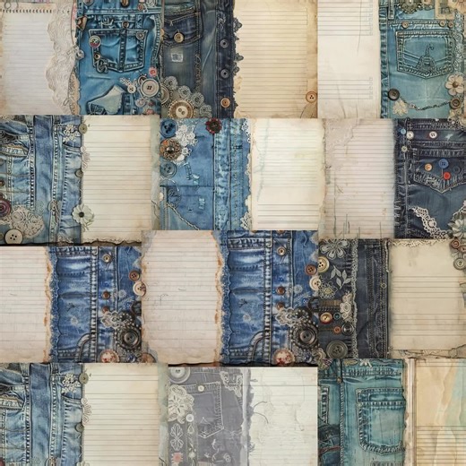 Jeans Junk Journal Kit, Old Denim Insert, Vintage Ephemera, Scrapbooks, Collage Sheet, Paper Craft, Instant Download, Blue Digital Paper - Etsy