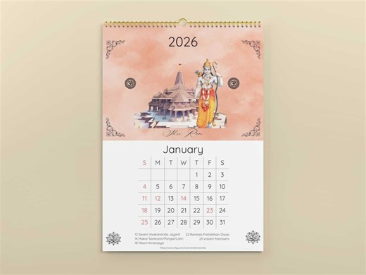 2026 Hindu Gods Calendar With Festivals List (digital Download) - Etsy