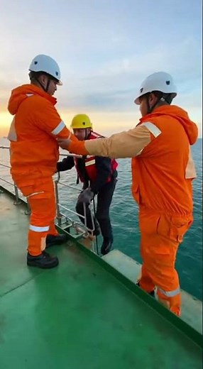 The Leap of Faith: Brave Marine Pilot Boarding a Giant Vessel at Sea