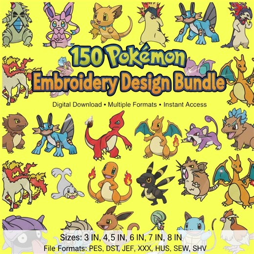 Anime Creature Embroidery Designs Bundle, Cute Monster Machine Embroidery Files, 6 Sizes 7 Formats, Instant Download - Etsy