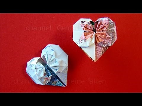 Geldscheine falten Herz: Geldgeschenke Hochzeit basteln - Geld falten Herz - DIY Origami Geschenk