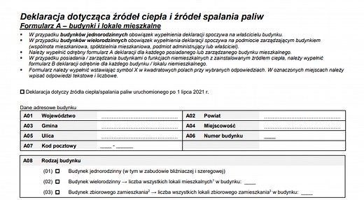 Centralna Ewidencja Emisyjności Budynków (CEEB) - deklaracja wzór