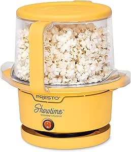 Presto 05206 Showtime Gourmet Oil Popcorn Popper - 9-Cups, Built-In Serving Bowl, Compact Design, Ceramic Nonstick, PFAS Free, Yellow
