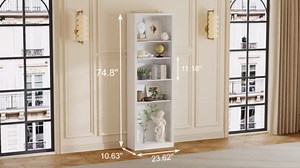 72'' Tall Bookcase with Doors, Adjustable Shelves, P2 MDF Construction, 32'' Wide Freestanding Cabinet with Metal Handles, Hidden Storage for Living Room, Bedroom, White