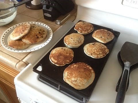 Blueberry Pancakes On Cast Iron Griddle (quick video)