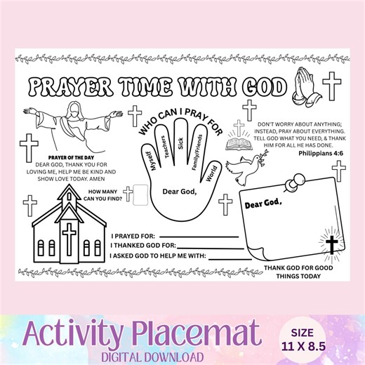 Prayer Time With God Activity Placemat, Learn How to Pray, Church Activity, Sunday School Activity, Activity Placemat, Activity Sheet - Etsy