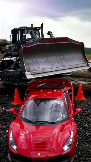 RC Bulldozer Smashes Supercars! Watch The Epic Destruction! 🚧🏎️