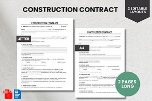 Construction Contract Template | Editable Word AND PDF | 2 Pages | A4 & US Letter | Instant Download - Etsy