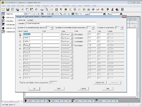 Statgraphics DOE Step 2 - Define Experimental Factors using the DOE Wizard