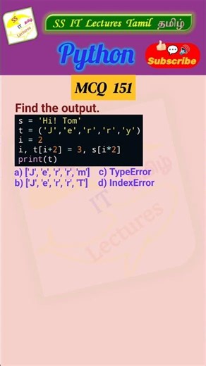 Python MCQ 151 - Assignment, Quiz,Test Your Skills#pythonprogramming#pythoninterview#shorts#trending